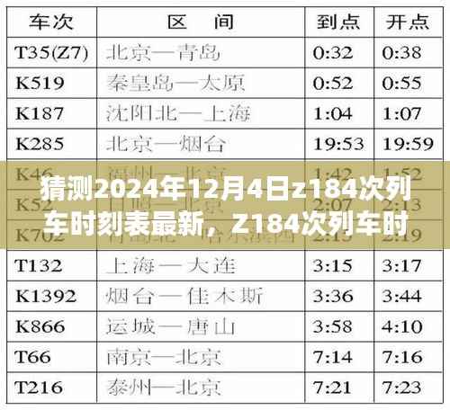 深度解读Z184次列车时刻表，特性分析、用户体验与目标用户群体解析，最新评测预测（2024年12月4日版）